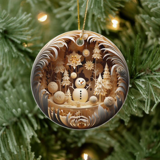 Personalized Cute Winter Snowman Christmas Ceramic Ornament (Tree)