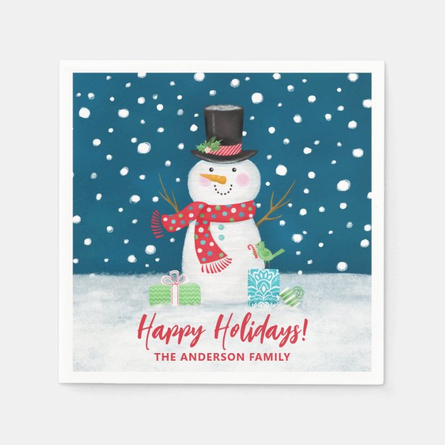 Personalized Cute Winter Snowman Christmas  Napkin (Front)
