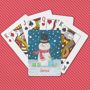 Personalized Cute Winter Snowman Playing Cards