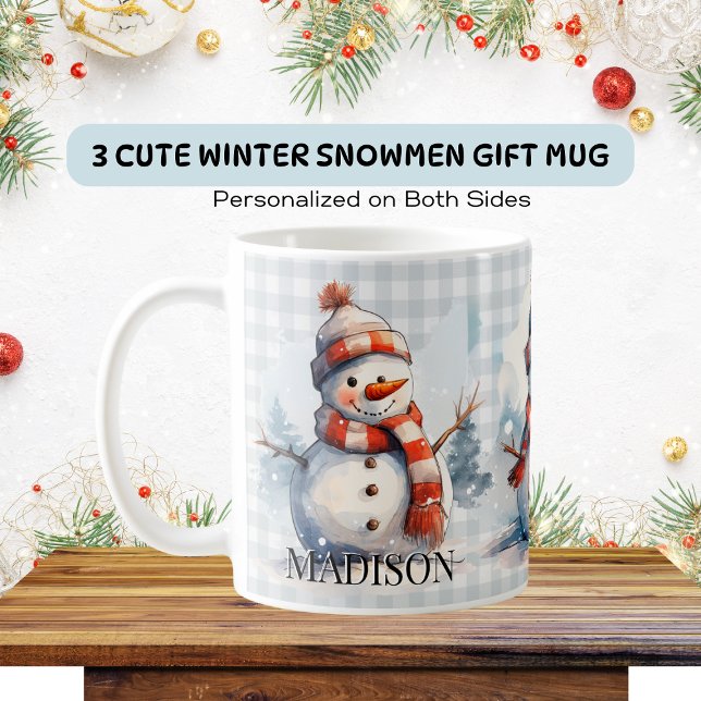 Personalized Cute Winter Snowmen Christmas Coffee Mug (Creator Uploaded)