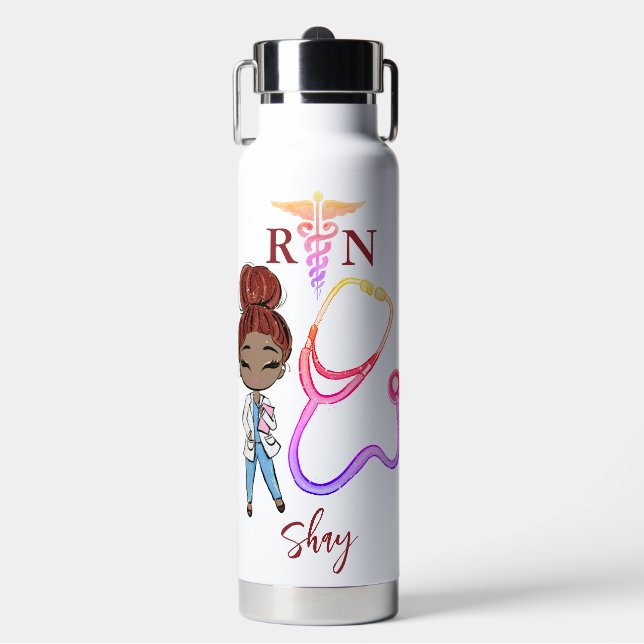 Personalized Cute Women Nurse Monogram Gift Water Bottle (Front)