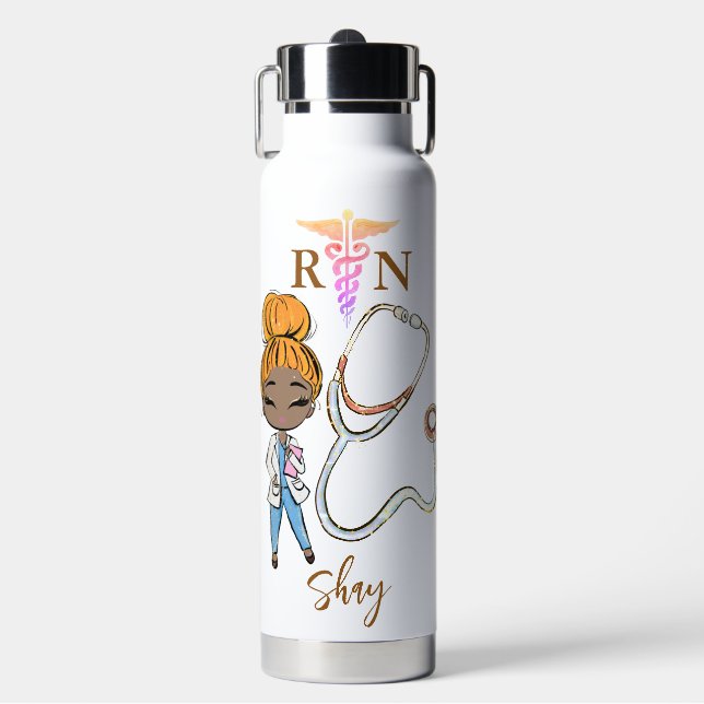 Personalized Cute Women Nurse Monogram Gift Water  Water Bottle (Front)