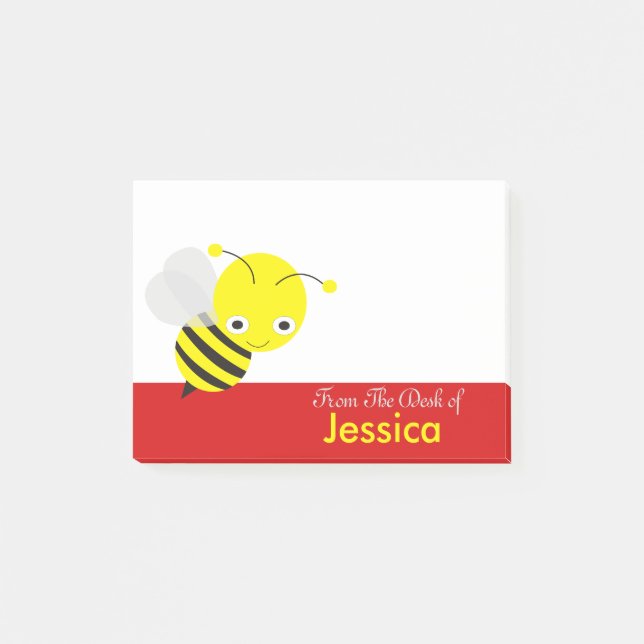 Personalized Cute Yellllow HoneyBee Post-it Notes (Front)