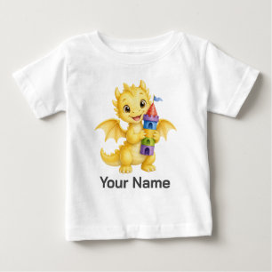 Personalized Cute Yellow Baby Dragon Castle Blocks T-Shirt