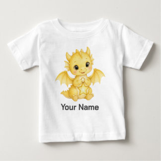 Personalized Cute Yellow Dragon with Star Lantern Baby T-Shirt