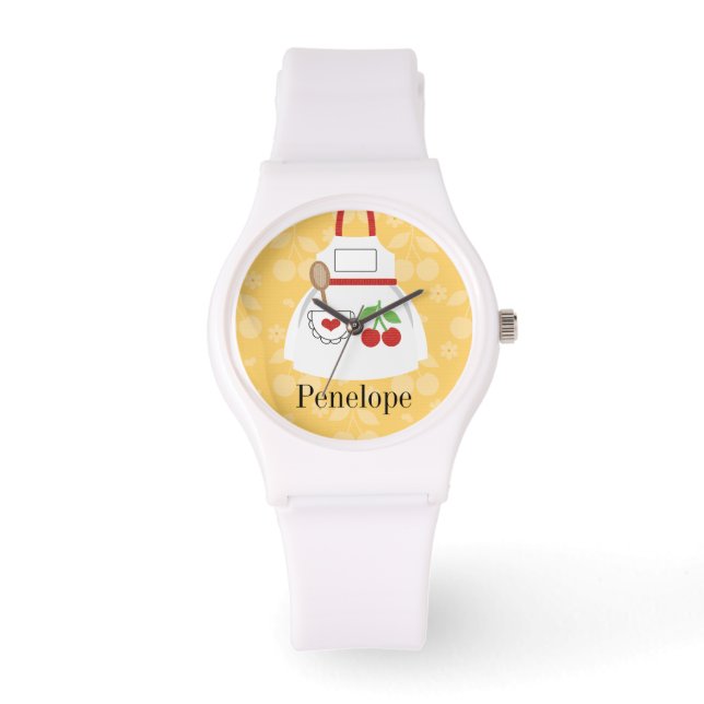 Personalized Cute Yellow Kitchen Apron Watch (Front)