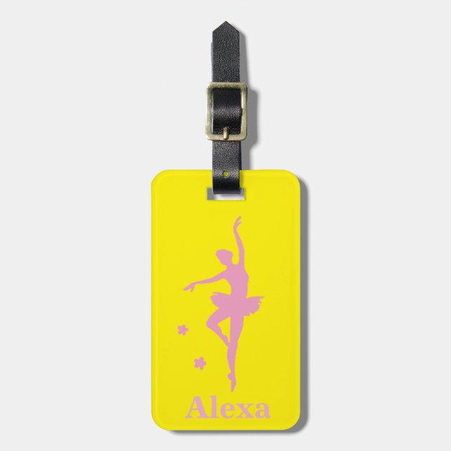 Personalized Cute Yellow Pink ballerina Luggage Tag (Front Vertical)