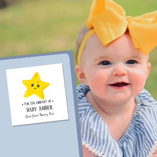 Personalized Cute Yellow Star Baby Bookplate Stick Square Sticker