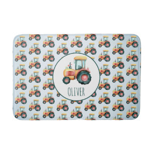 Personalized Cute Yellow Tractor Pattern Bath Mat