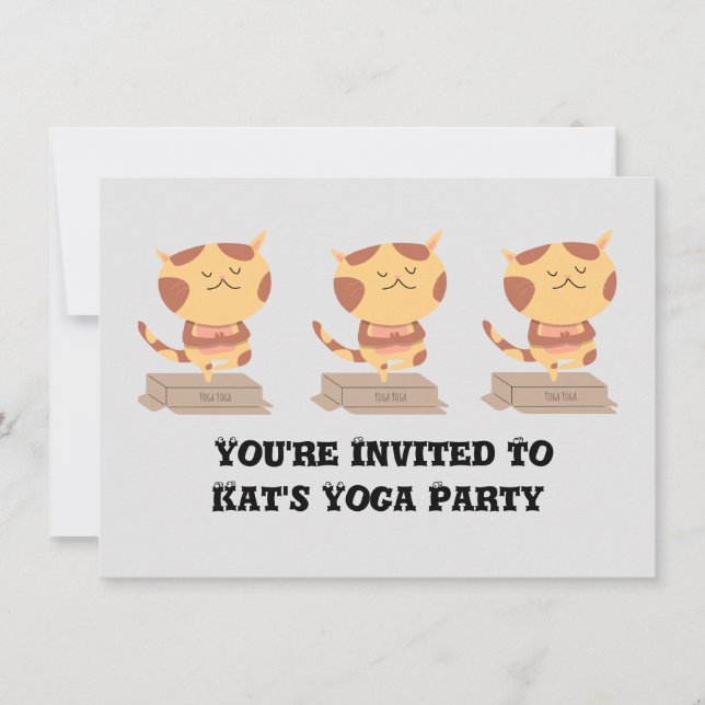 Personalized Cute Yoga Cat on A Box Invitation (Front)