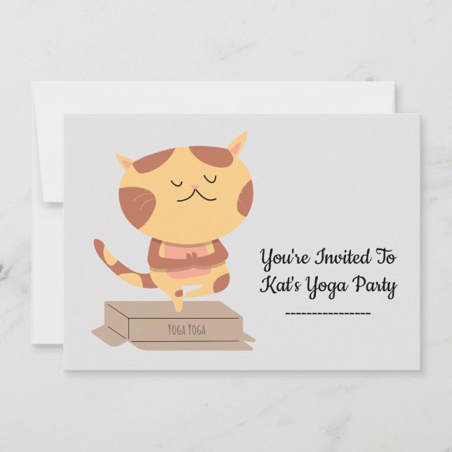Personalized Cute Yoga Cat Theme Invitation (Front)