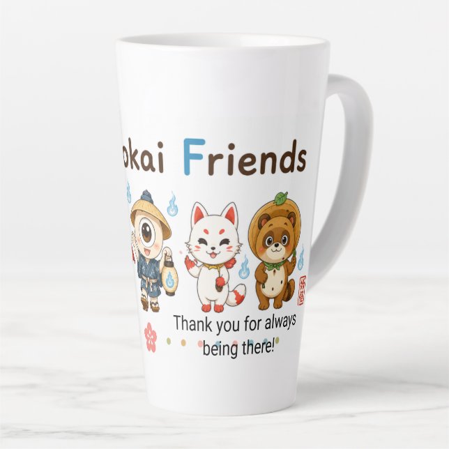 Personalized Cute Yokai Friends Mug | Custom Name  (Right Angle)