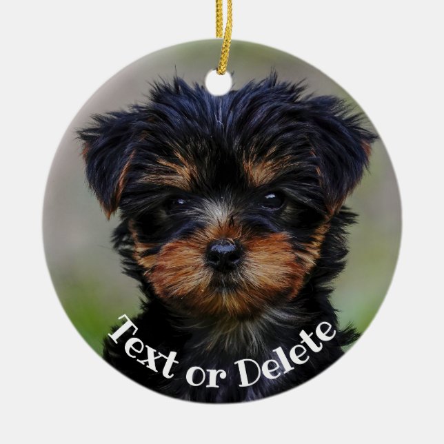Personalized Cute Yorkie Puppy Ceramic Ornament (Front)