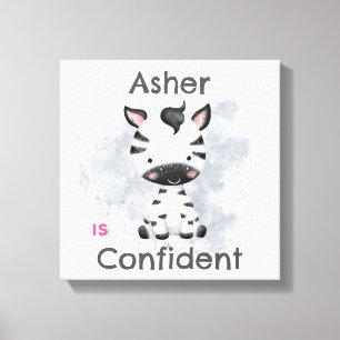 Personalized Cute Zebra Kids Affirmation Playroom Canvas Print