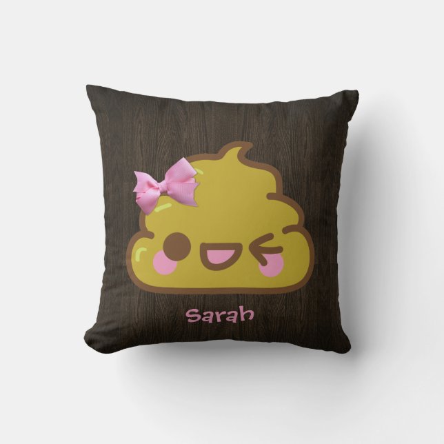 Personalized Cutey Poo with Pink Bow Throw Pillow (Front)