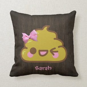 Personalized Cutey Poo with Pink Bow Throw Pillow