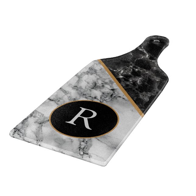 Personalized Cutting Board Black White Marble (Corner)