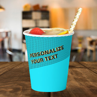 Personalized Cyan Blue Cool & Modern Neon Party Paper Cups