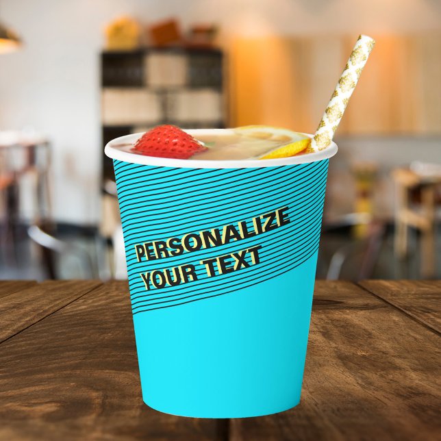 Personalized Cyan Blue Cool & Modern Neon Party Paper Cups (Creator Uploaded)