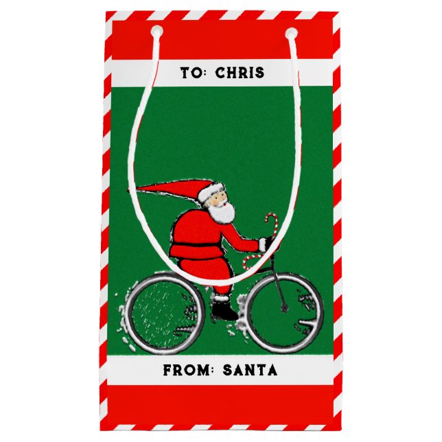 Personalized Cycling Cyclist Christmas Small Gift Bag (Front)