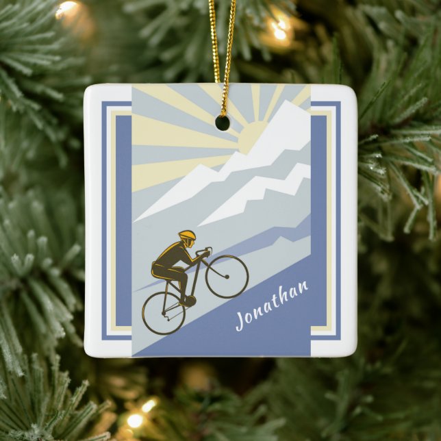 Personalized Cyclist Biking up Mountain Road Bike Ceramic Ornament (Tree)