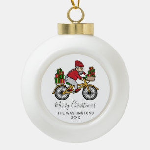 Personalized Cyclist Santa Ceramic Ball Christmas Ornament
