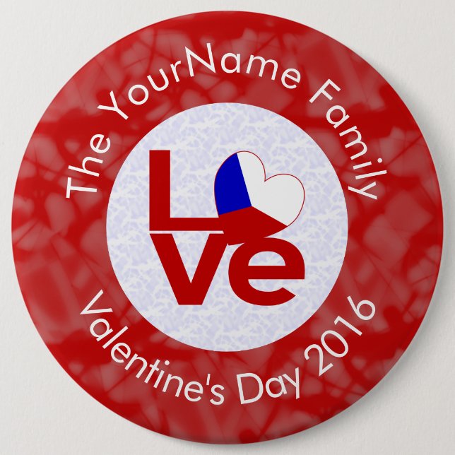 Personalized Czechia Red LOVE Flag 6 Inch Round Button (Front)