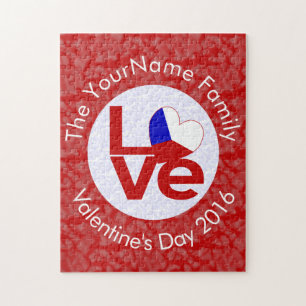 Personalized Czechia Red LOVE Flag Jigsaw Puzzle