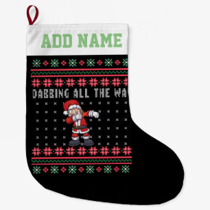 Personalized Dabbing Santa Claus Ugly Sweater Large Christmas Stocking