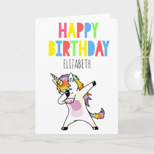 Personalized Dabbing Unicorn Girl Happy Birthday Card