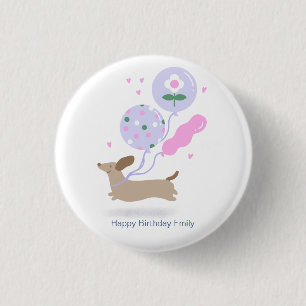 Personalized Dachshund Birthday Party Dog Lover  1 Inch Round Button