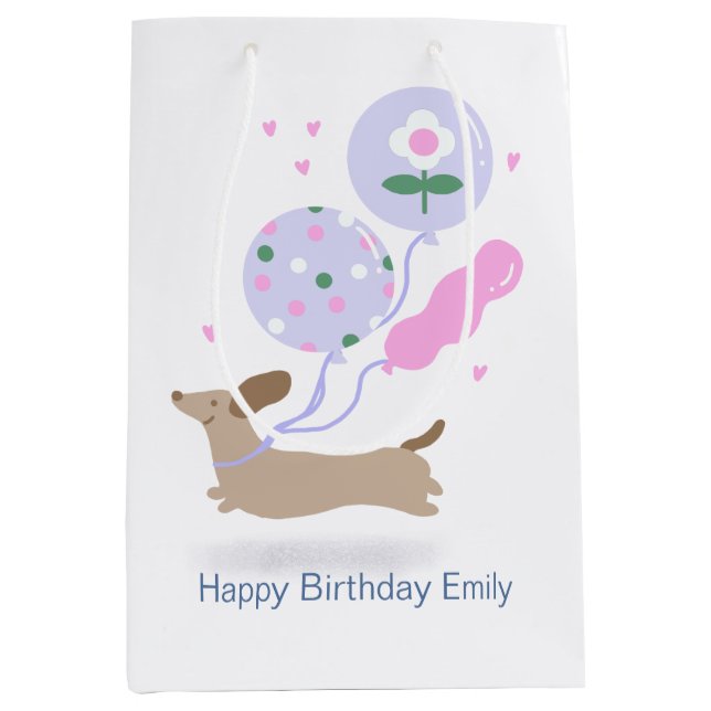 Personalized Dachshund Birthday Party Dog Lover  Medium Gift Bag (Front)
