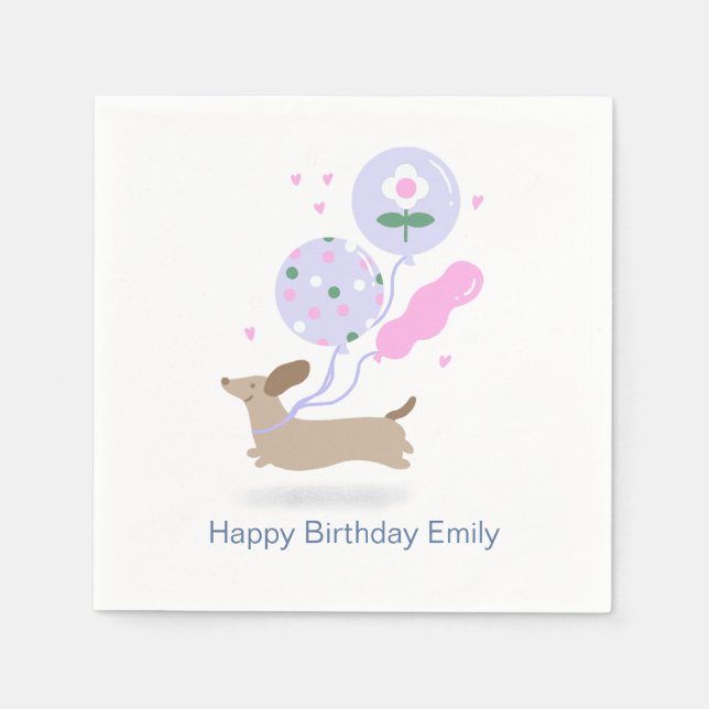 Personalized Dachshund Birthday Party Dog Lover  Napkin (Front)