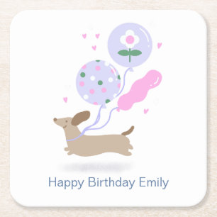 Personalized Dachshund Birthday Party Dog Lover Square Paper Coaster