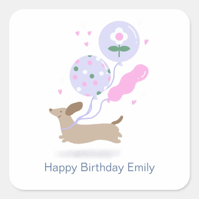 Personalized Dachshund Birthday Party Dog Lover  Square Sticker (Front)