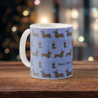 Personalized Dachshund Christmas Reindeer Pattern Coffee Mug