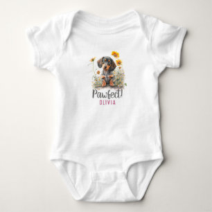 Personalized Dachshund Dog in Flowers Baby Bodysuit