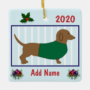 Personalized Dachshund - Doxie Puppy Dog -Green Ceramic Ornament