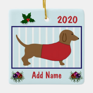 Personalized Dachshund - Doxie Puppy Dog - Red Ceramic Ornament