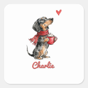 Personalized Dachshund Hot Cocoa Square Sticker