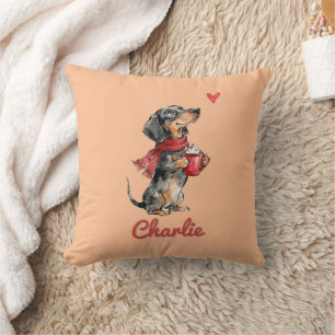 Personalized Dachshund Hot Cocoa Throw Pillow