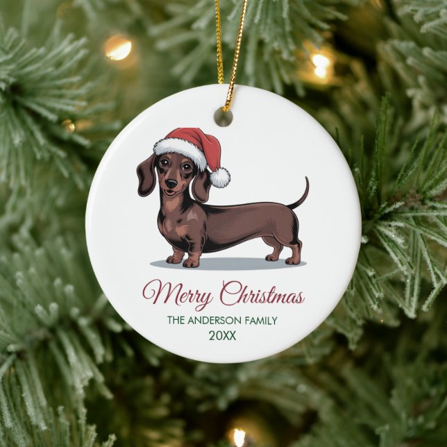 Personalized Dachshund in Santa Hat Christmas      Ceramic Ornament (Tree)