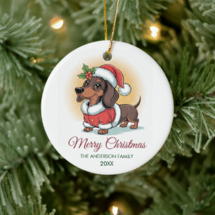 Personalized Dachshund in Santa Hat Christmas      Ceramic Ornament
