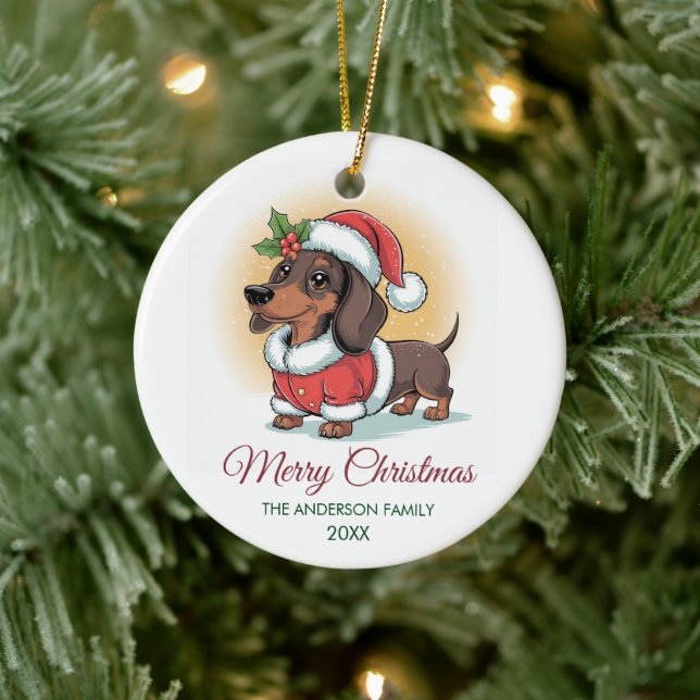 Personalized Dachshund in Santa Hat Christmas      Ceramic Ornament (Tree)