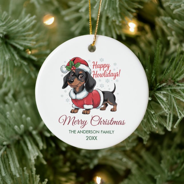 Personalized Dachshund in Santa Hat Christmas      Ceramic Ornament (Tree)