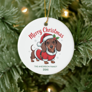 Personalized Dachshund in Santa Hat Christmas Ceramic Ornament