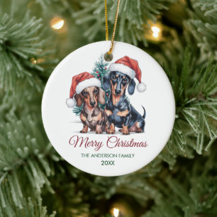 Personalized Dachshund in Santa Hat Christmas      Ceramic Ornament