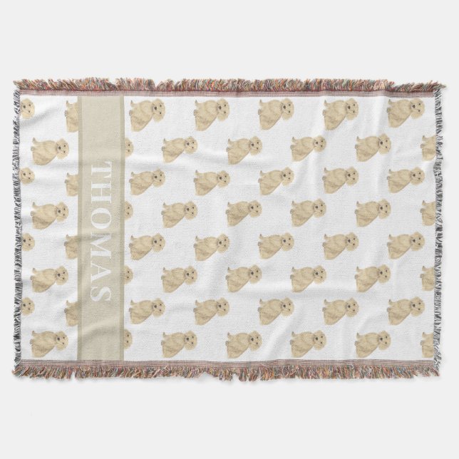 Personalized Dachshund (Long Haired, Cream Fawn)  Throw Blanket (Front)