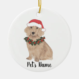Personalized Dachshund (Long Haired, Red) Ceramic Ornament