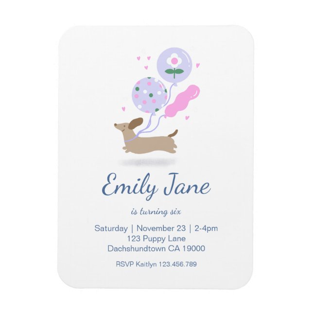 Personalized Dachshund Lover Birthday Party Pink Magnet (Vertical)